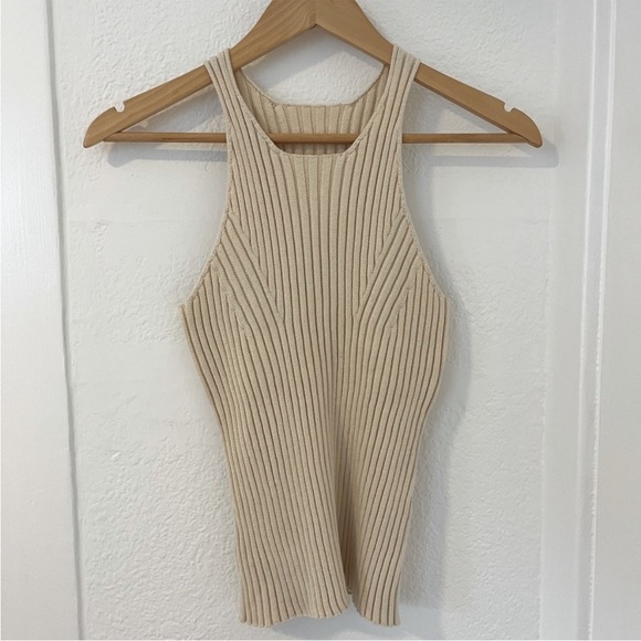 shina mote Tops - Ribbed Cream Halter Top